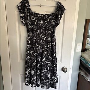Kismet Black & White Floral Smocked Mini Dress